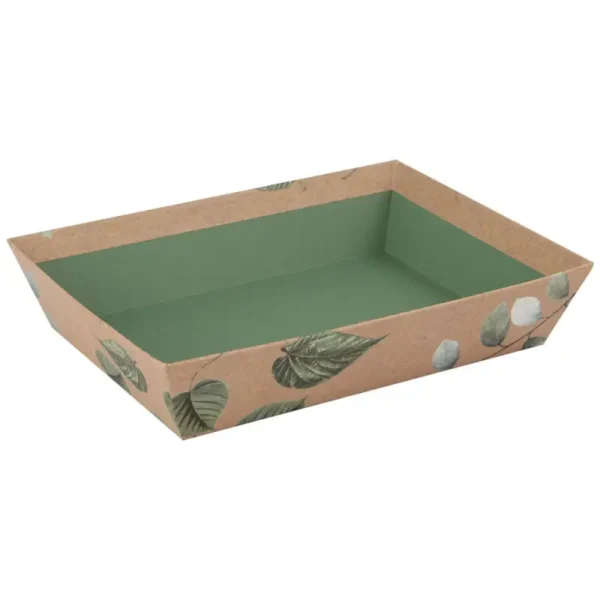 KORI kartonkitarjotin ruskea lehtikuvio 27x20x5cm