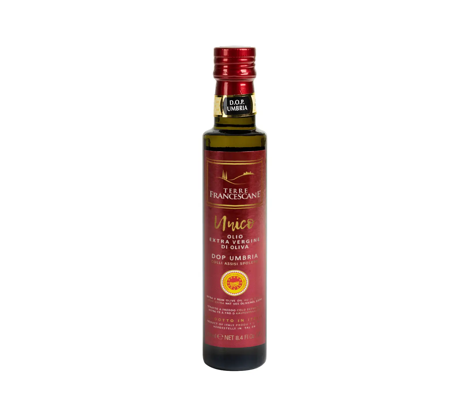 “Unico” Rossa- extra virgin -oliiviöljy, D.O.P. Umbria, Terre Francescane 250 ml