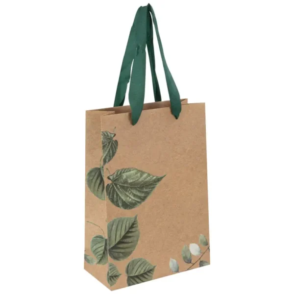 KORI lahjaikassi ruskea-lehtikuvio iso 26x12x32cm