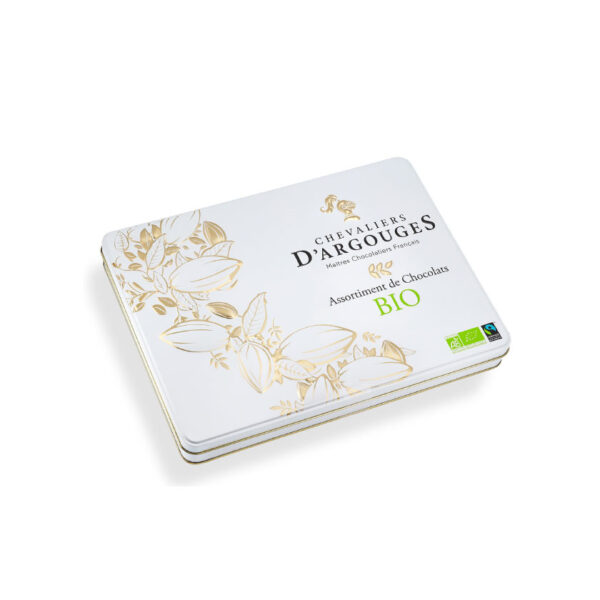 Käsintehdyt konvehdit metallirasiassa, luomu, Reilu kauppa 290 g